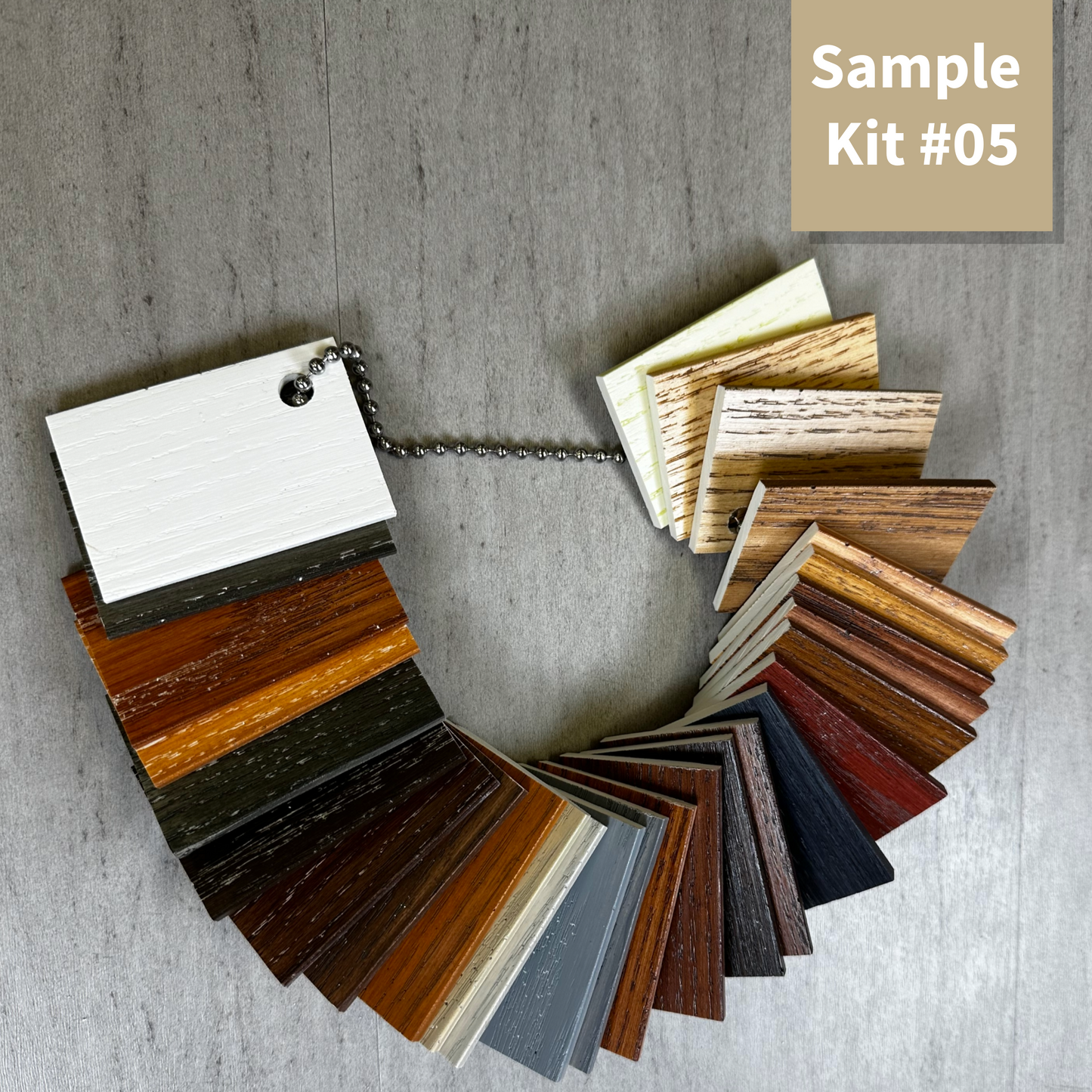 Dealer/Contractor 28 Stocking Colors Sample Kit of Flexible Stainable Transition Moldings