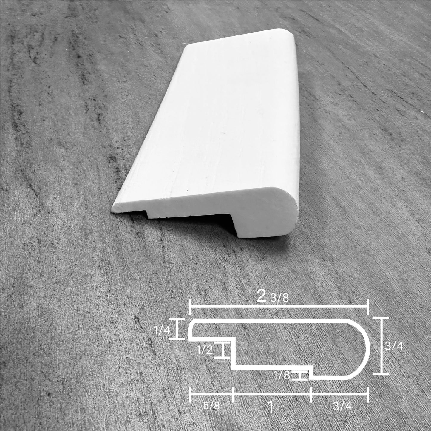 Stainable and flexible, 1/2" bullnose stair trim, for your vinyl and laminate floors.