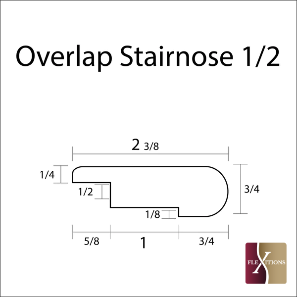 Flexible Stainable 1/2" Overlap Stair Nose for Rounded or Curved steps