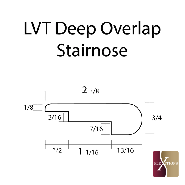 Flexible Stainable 3/16" Deep Overlap Stair Nose for Rounded or Curved steps