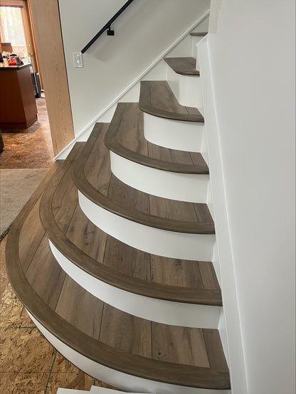 Stainable, Flexible, Overlap Stair Nose for curvy bended rounded steps
