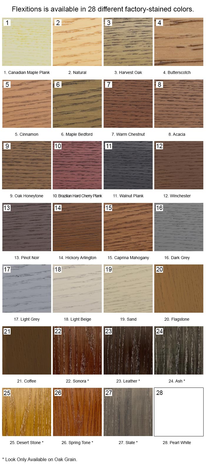  Color chart for Stainable Flexible T-Cap Molding 168"